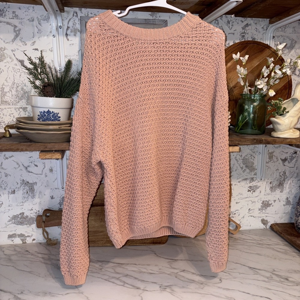 Women's L Oversized Cozy Knit Pink Cabincore Sweater Size L Cotton Blend
